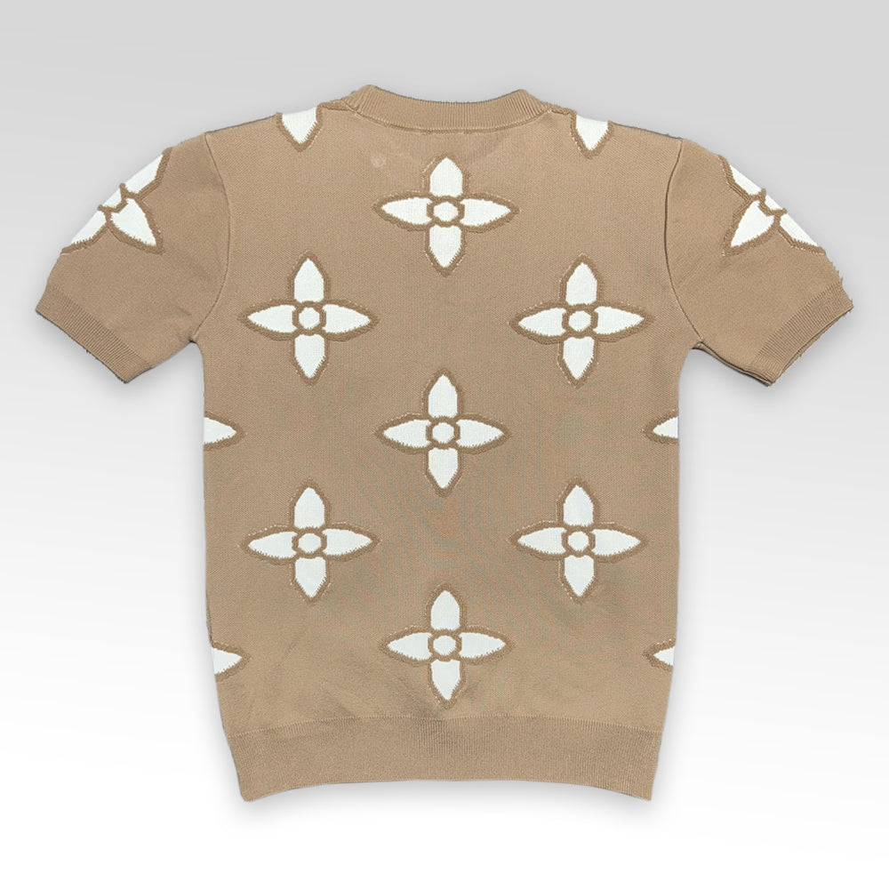 LV Short-Sleeved Cotton Crewneck Knitwear
